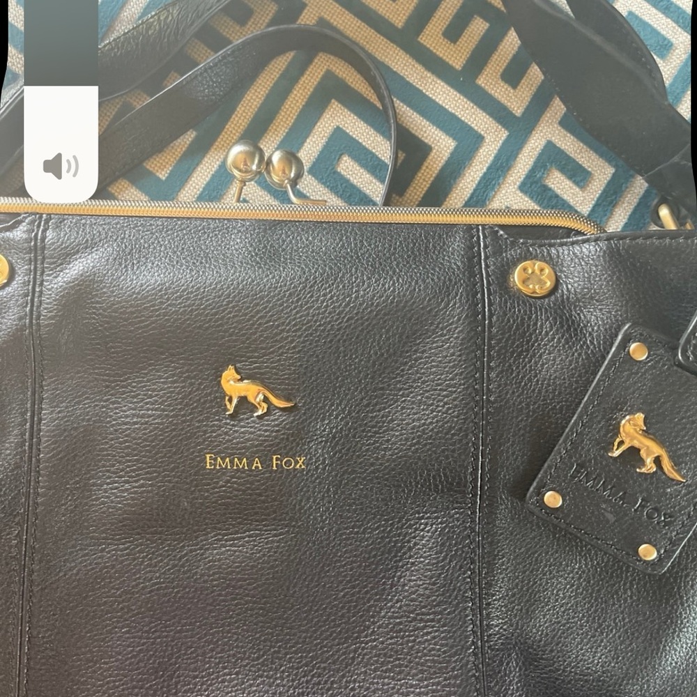 Emma Fox Black Leather Handbag with Gold Accents